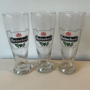 Celebrate Oktoberfest! Heineken Tall Clear Beer Pilsner Glass SET of 3 -9” tall.